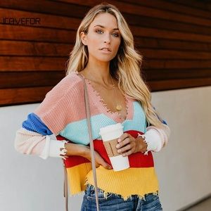 Color Block Distressed Sweater